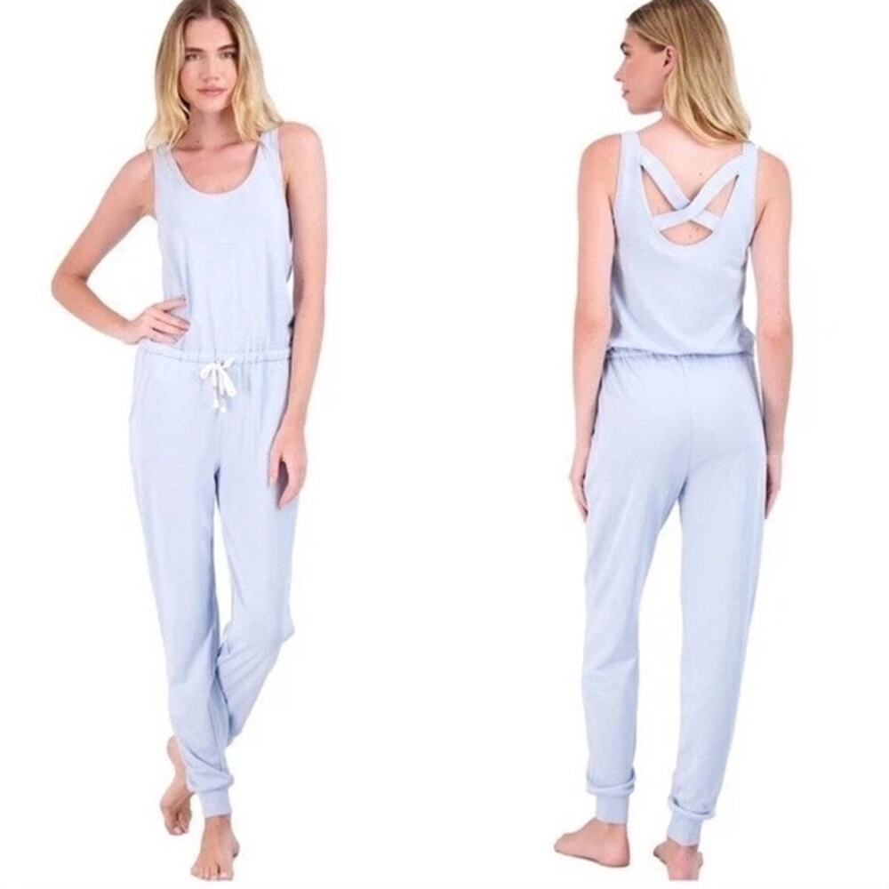 P.J. Salvage Lounge Jumpsuit Womens‎ Small Terra Sky Blue French Terry Joggers